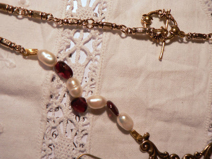 Garnet, jasper flower and cultured pearl set SE74