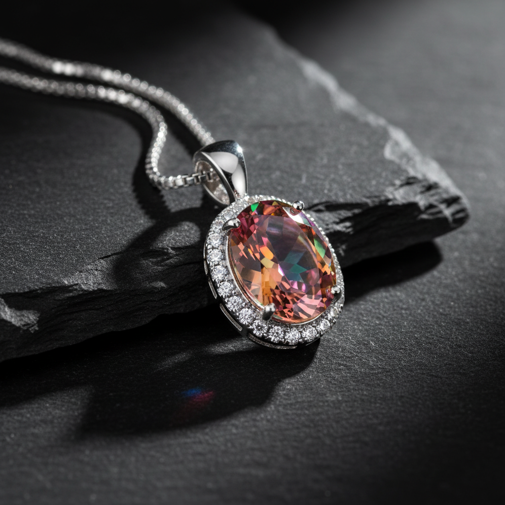 Pendentif en argent avec topaze traitée mystique nacrelune.com pendentif