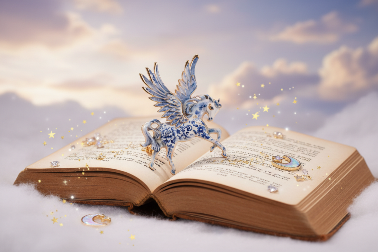 Broche cheval ailé en porcelaine nacrelune.com broche