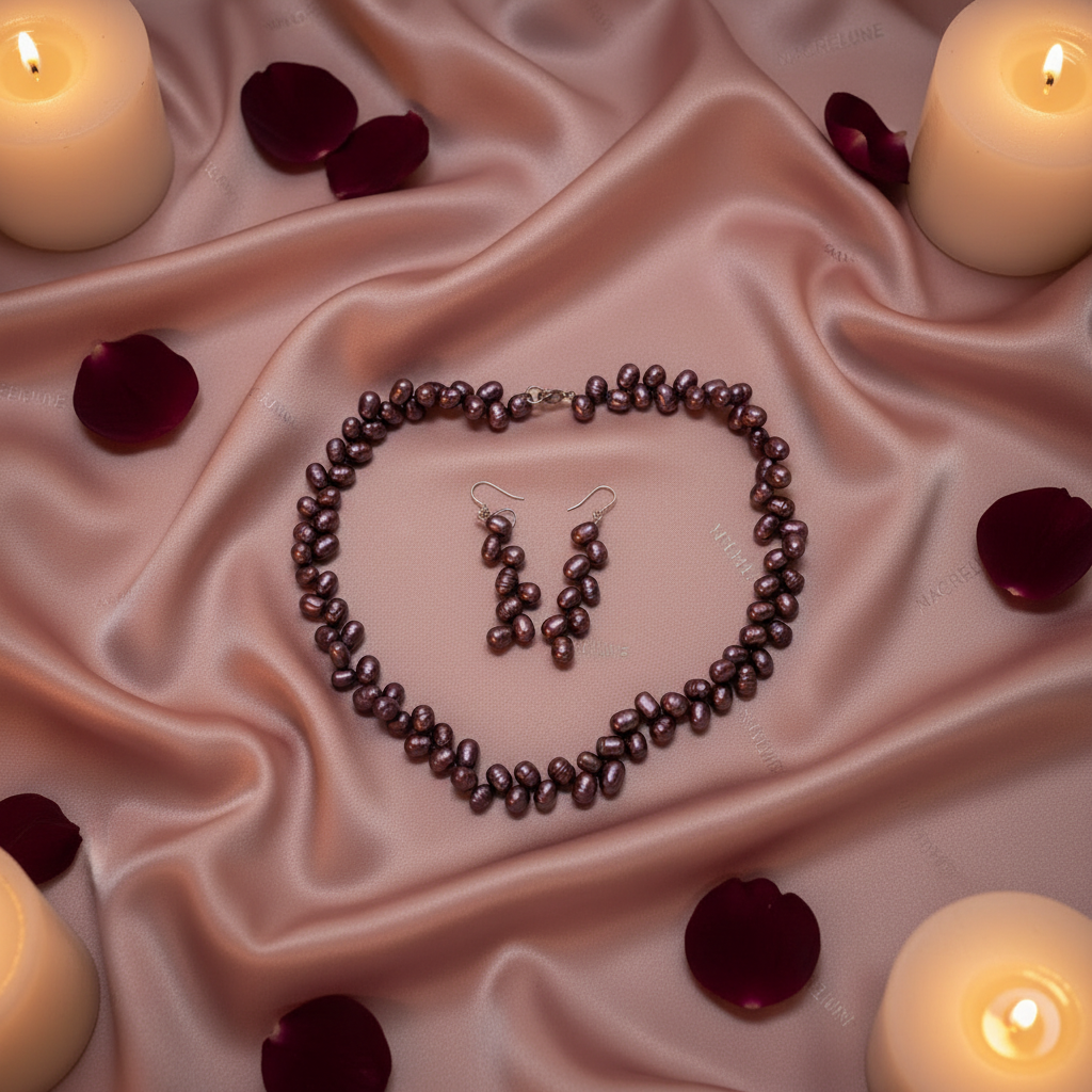 Parure en perles de culture couleur bordeaux NACRELUNE parure