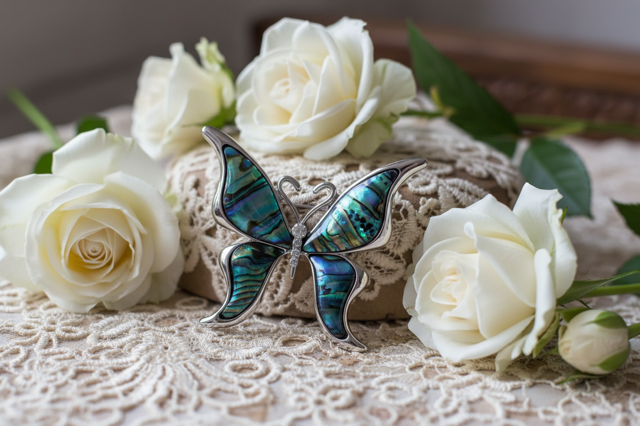 Broche papillon en nacre nacrelune.com broche