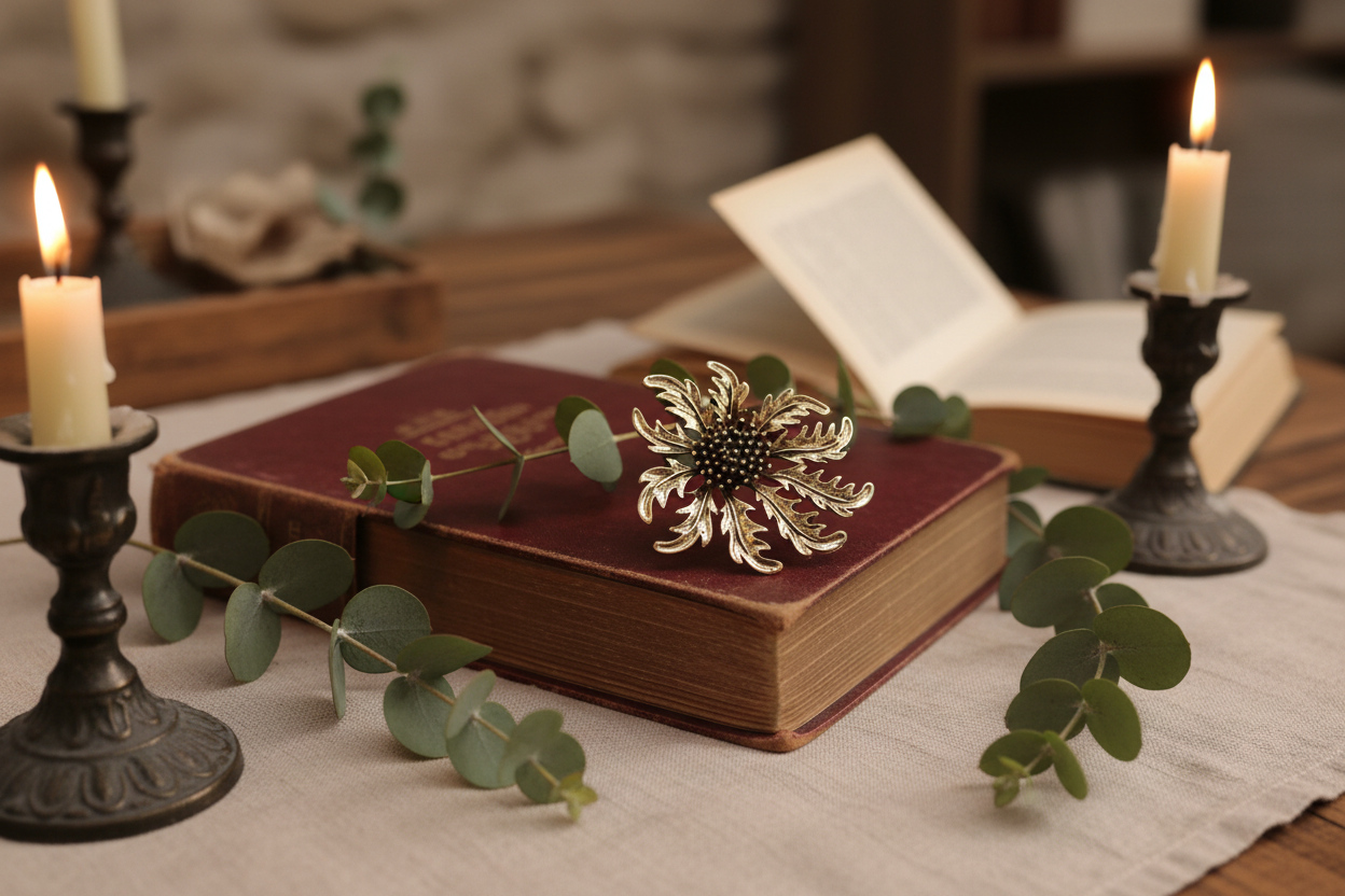 Broche botanique dorée nacrelune.com broche