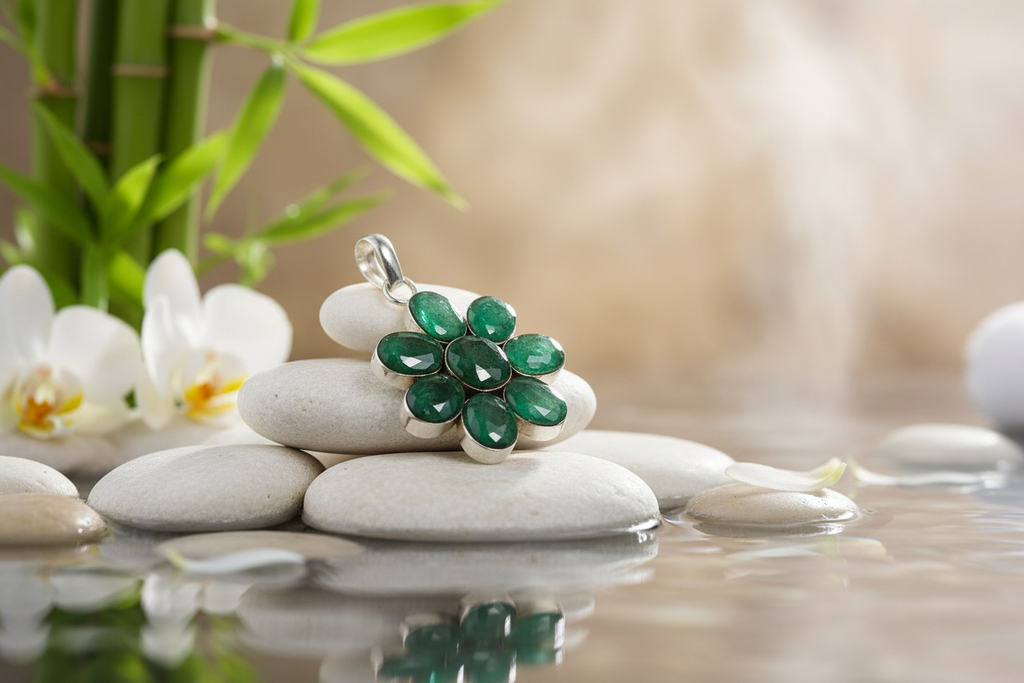 pendentif argent 925 avec émeraudes facettées nacrelune.com pendentif