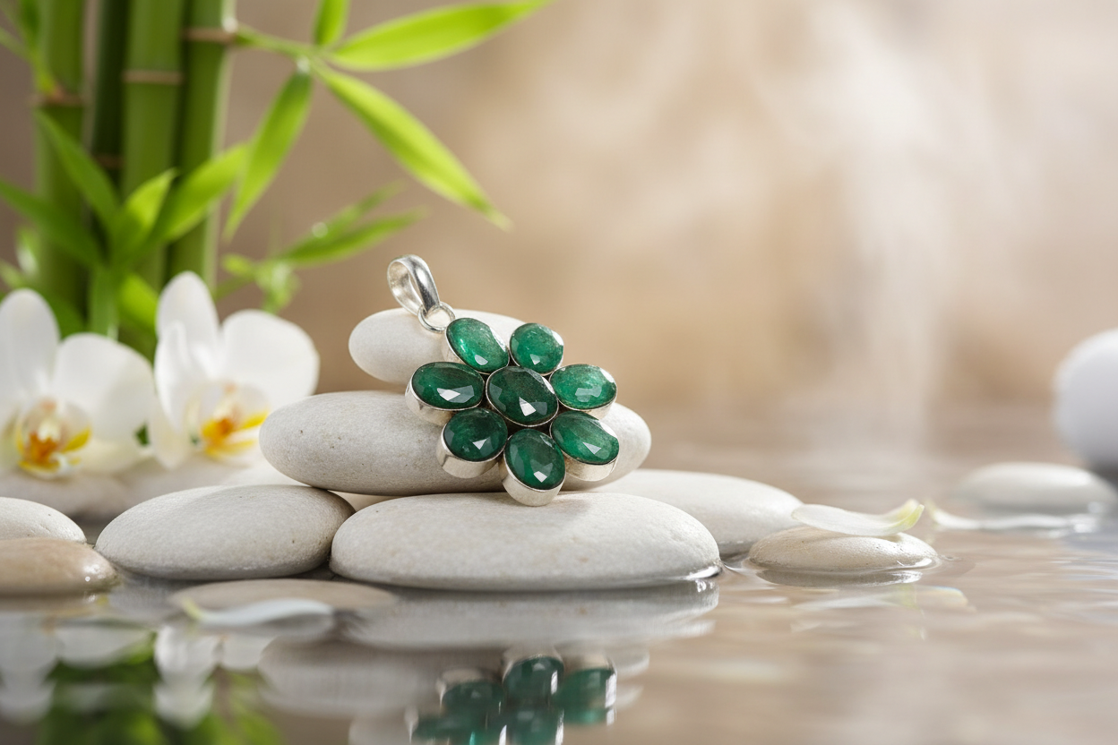 pendentif argent 925 avec émeraudes facettées nacrelune.com pendentif