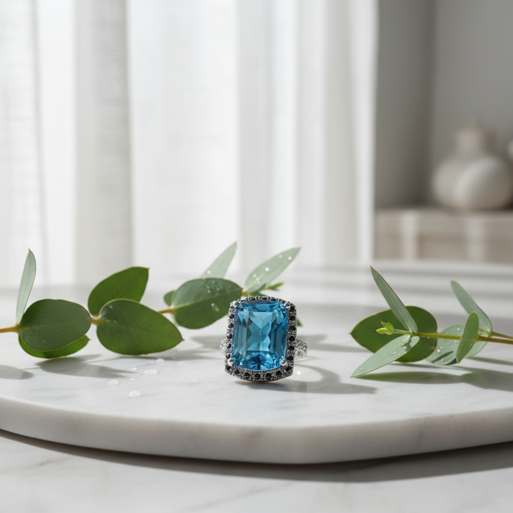 Bague Argent 925 Topaze Bleue Rectangle nacrelune.com Bague