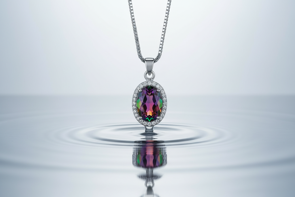 Pendentif en argent avec topaze traitée mystique nacrelune.com pendentif