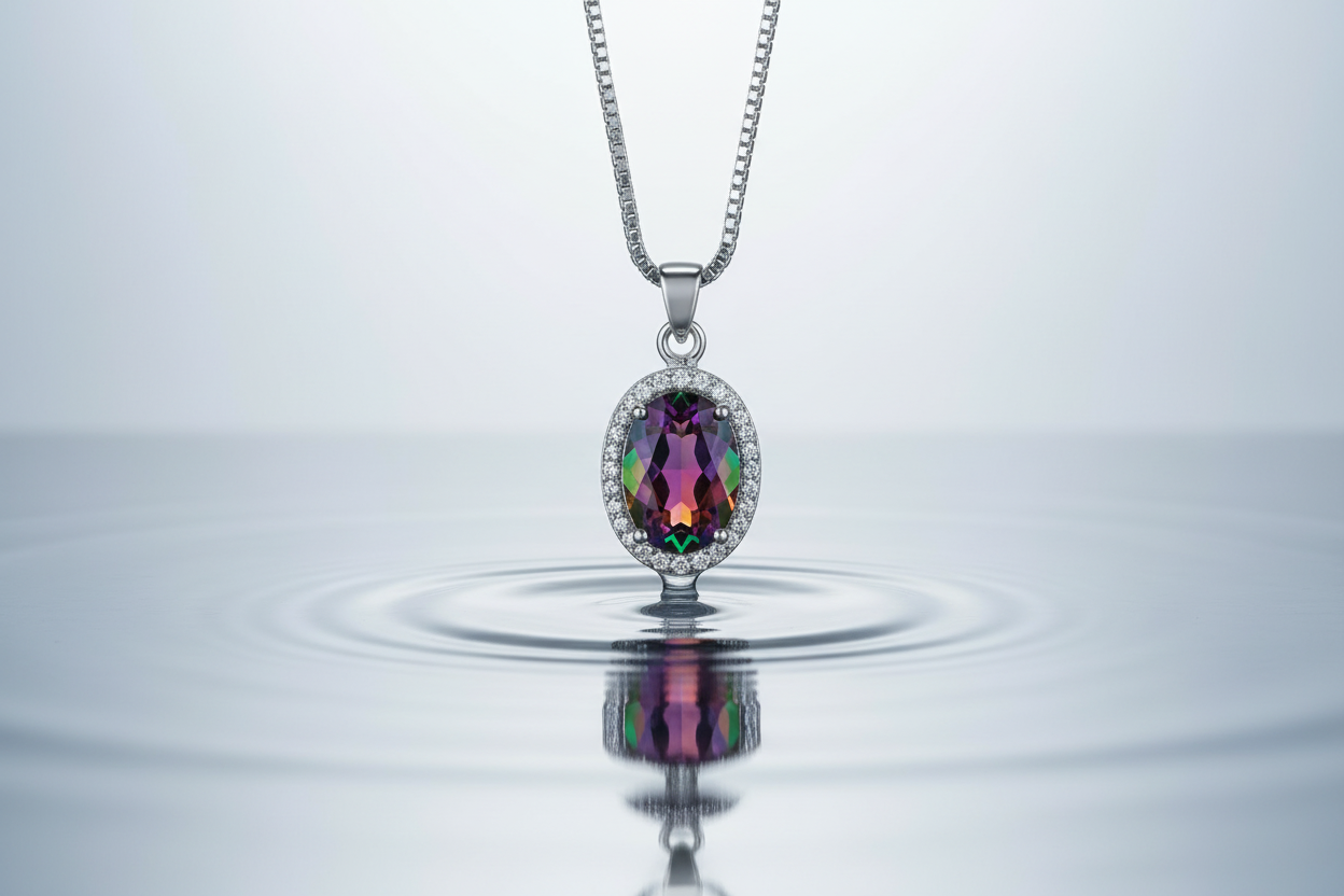 Pendentif en argent avec topaze traitée mystique NACRELUNE pendentif