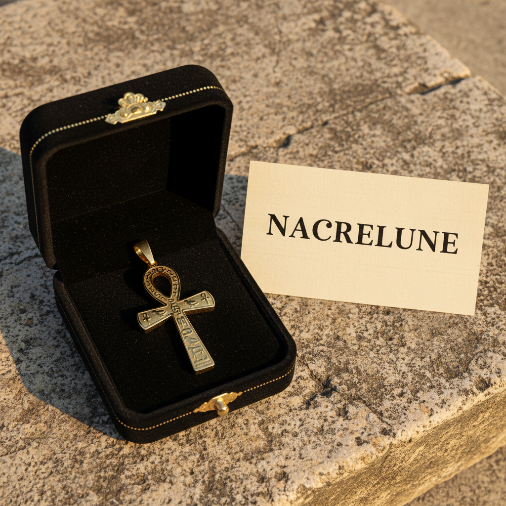 Ankh écrin velours noir or NACRELUNE