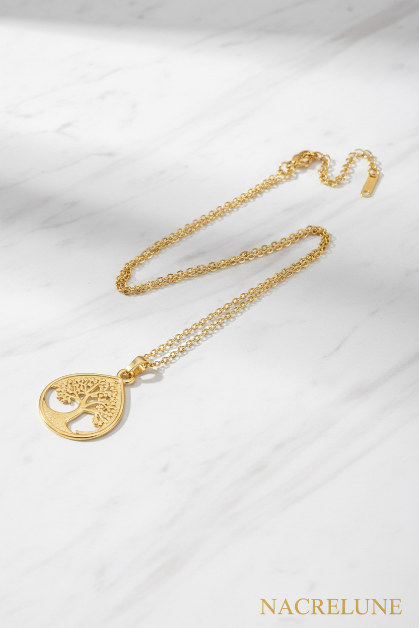 Pendentif Arbre de Vie Plaqué Or avec Chaîne – Chainette de Rallonge | NACRELUNE nacrelune.com pendentif