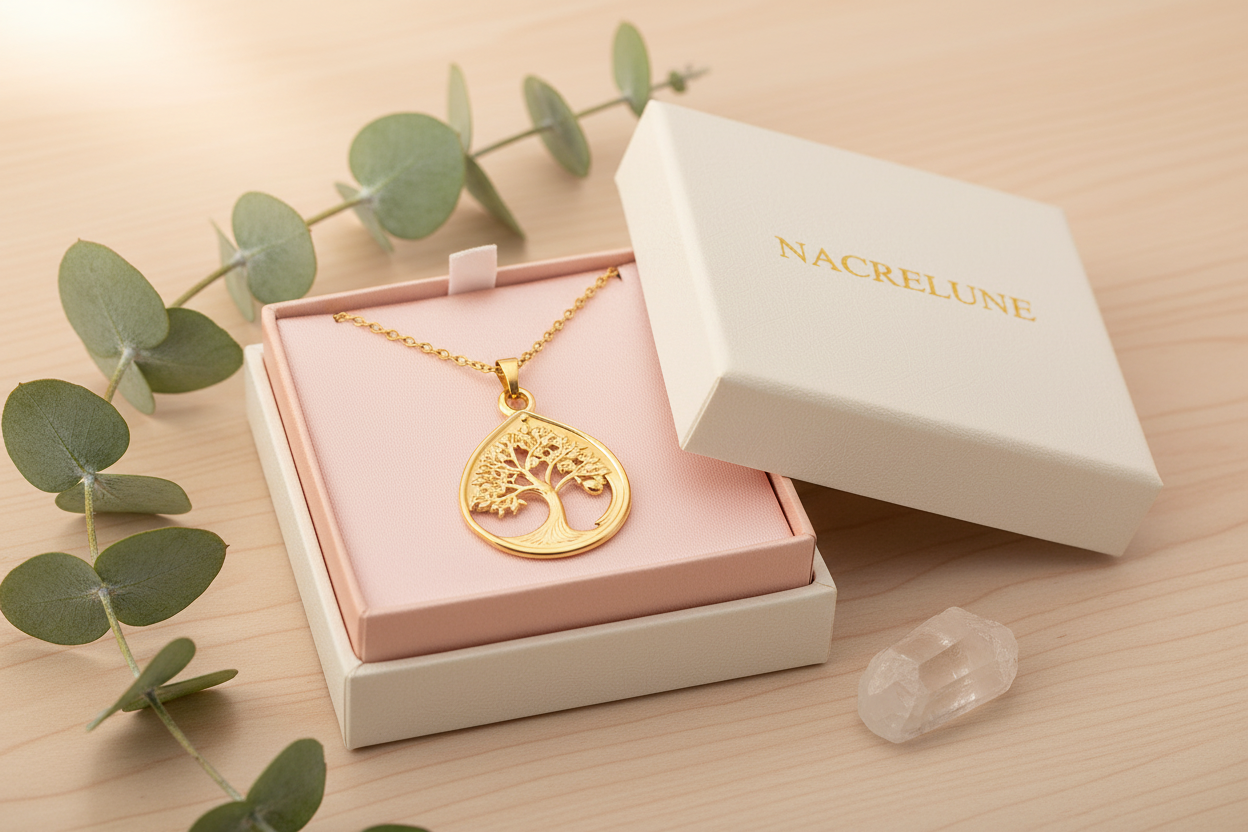 Pendentif Arbre de Vie Plaqué Or avec Chaîne – Chainette de Rallonge | NACRELUNE nacrelune.com pendentif