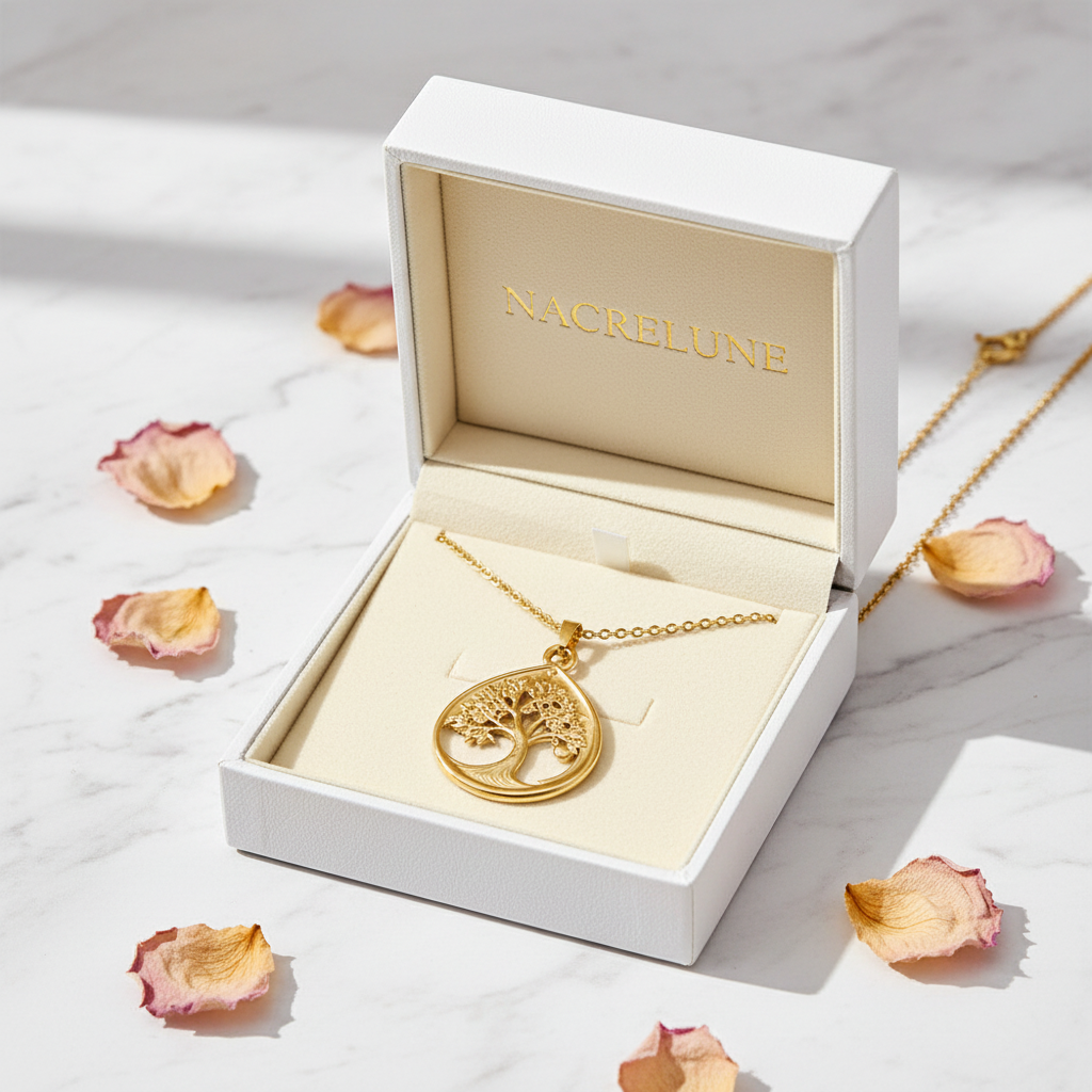 Pendentif Arbre de Vie Plaqué Or avec Chaîne – Chainette de Rallonge | NACRELUNE nacrelune.com pendentif