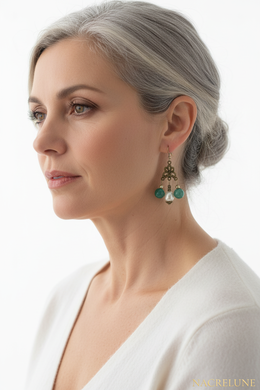 Boucles d'oreille agates et perles de culture – Bijou lithothérapie & élégance naturelle nacrelune.com boucles d'oreille