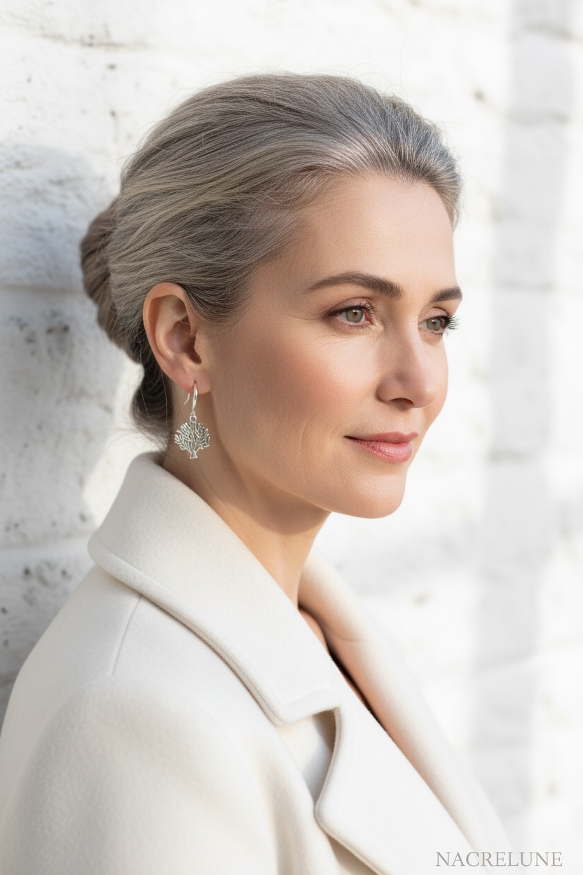 Boucles d'oreille arbre en hiver – Bijou nature & poésie hivernale nacrelune.com boucles d'oreille