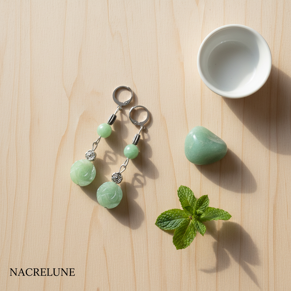 Boucles d'oreille en aventurine naturelle en forme de fleur | NACRELUNE nacrelune.com boucles d'oreille