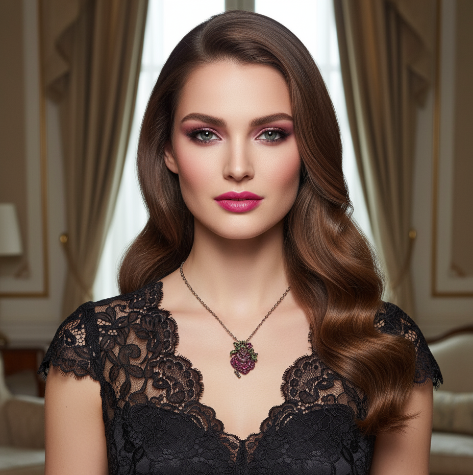 Pendentif en strass en forme de rose : 2 couleurs disponibles NACRELUNE pendentif