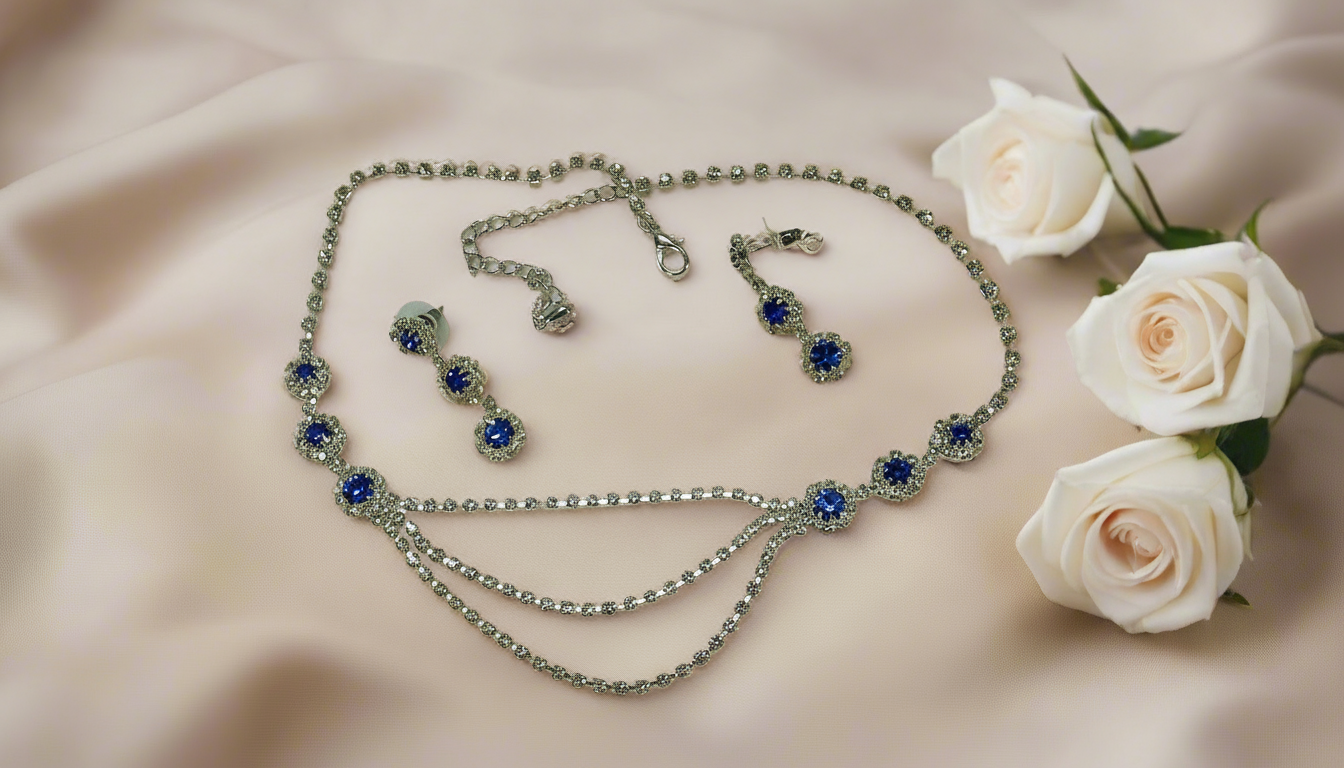 Parure de petits strass bleu roi NACRELUNE parure