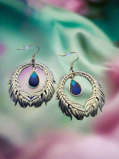 Grandes boucles d'oreille fantaisie en forme de plume de paon