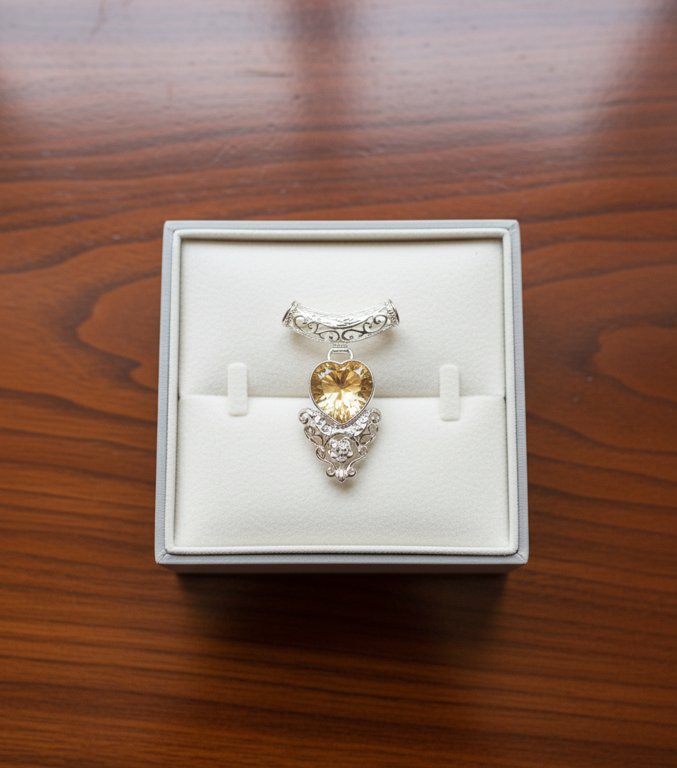 pendentif en argent en forme de coeur avec topaze nacrelune.com pendentif