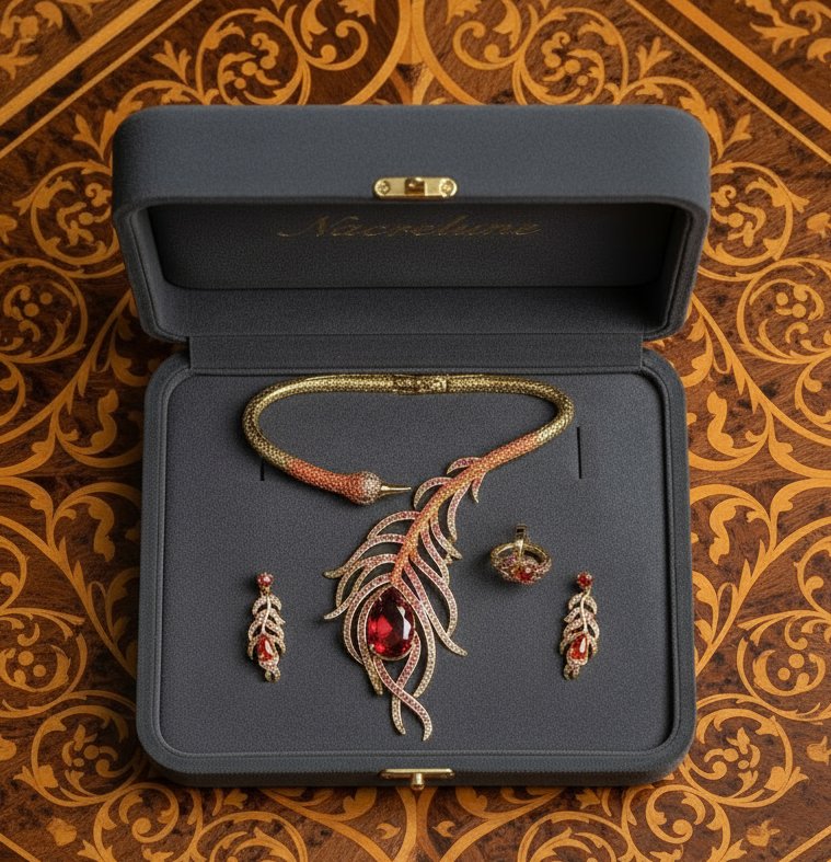 Grande parure plume de paon en strass NACRELUNE parure