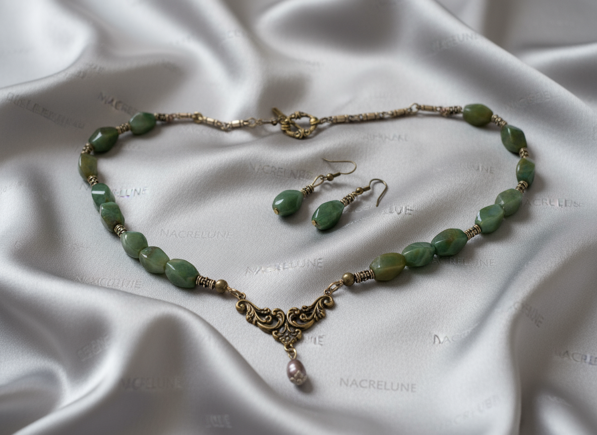 Parure en perles de jaspes verts NACRELUNE parure