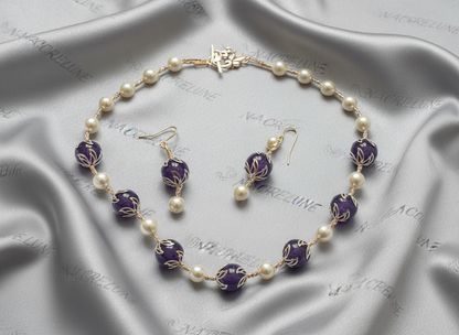 parure perles de nacre et améthystes véritables polies NACRELUNE parure