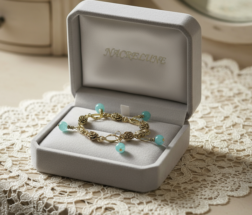 bracelet fantaisie avec turquoises véritables breloques NACRELUNE bracelet