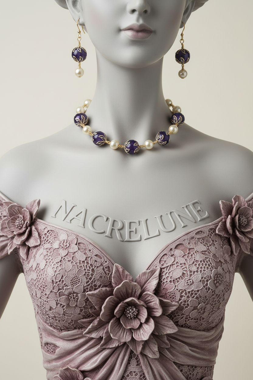 Parure Nacre & Amethystes Veritables Polies - Apaisement Intuition & Protection | NACRELUNE NACRELUNE parure