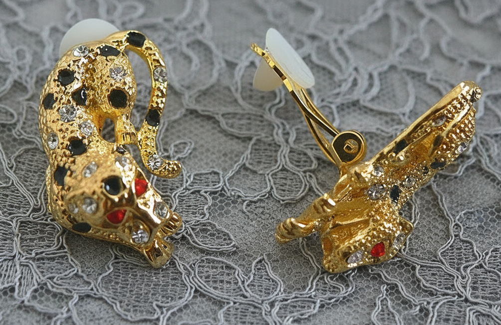 Parure panthère dorée aux yeux zirconia rubis NACRELUNE parure