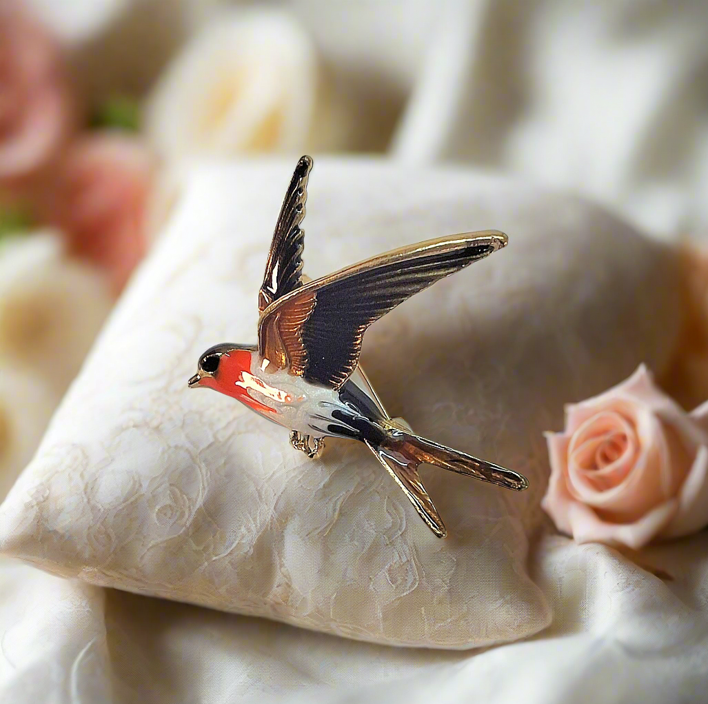 Broche en émail hirondelle NACRELUNE broche