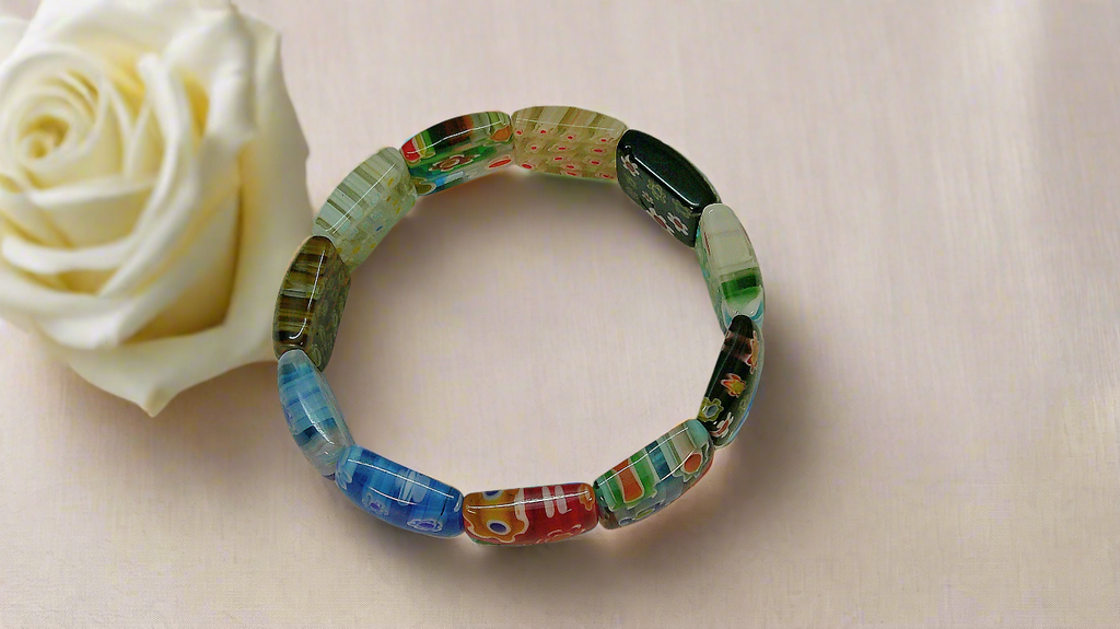 Bracelet Élastique Millefiori | Verre Vénitien Multicolore – Nacrelune nacrelune.com bracelet