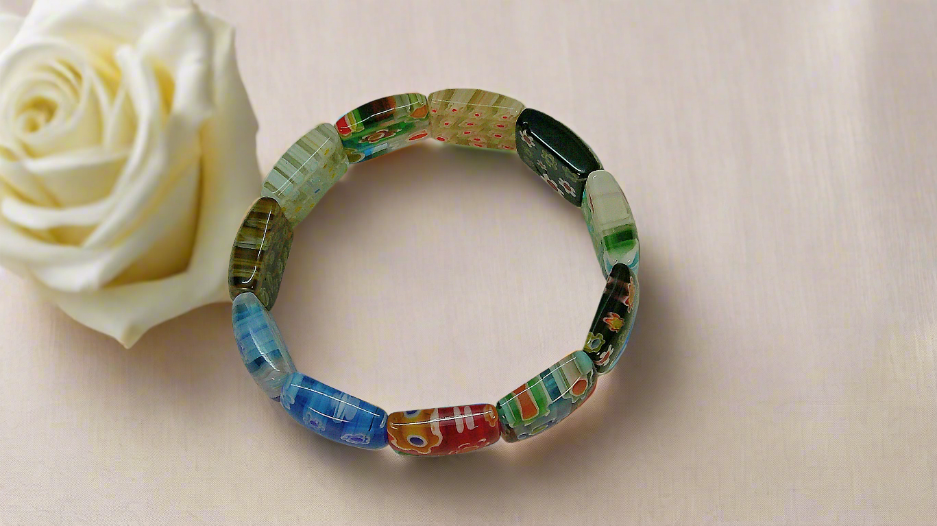 Bracelet Élastique Millefiori | Verre Vénitien Multicolore – Nacrelune nacrelune.com bracelet