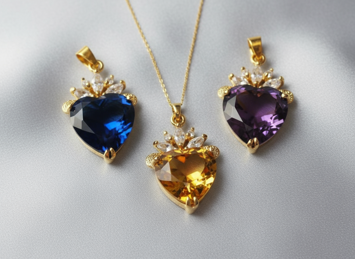 Pendentif en zirconia imitation en forme de coeur: choisissez votre couleur NACRELUNE pendentif