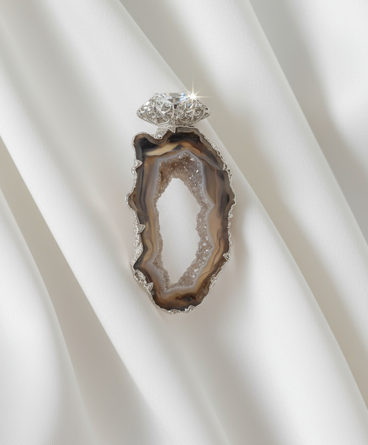 Pendentif en argent 925 avec agate NACRELUNE pendentif