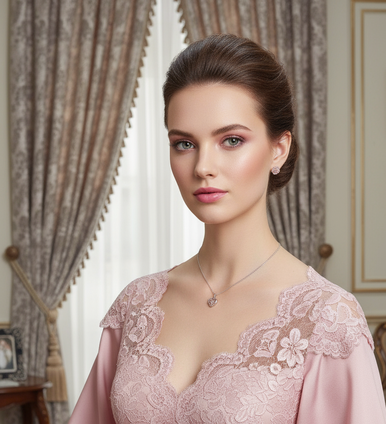 Petite parure coeurs strass roses NACRELUNE parure