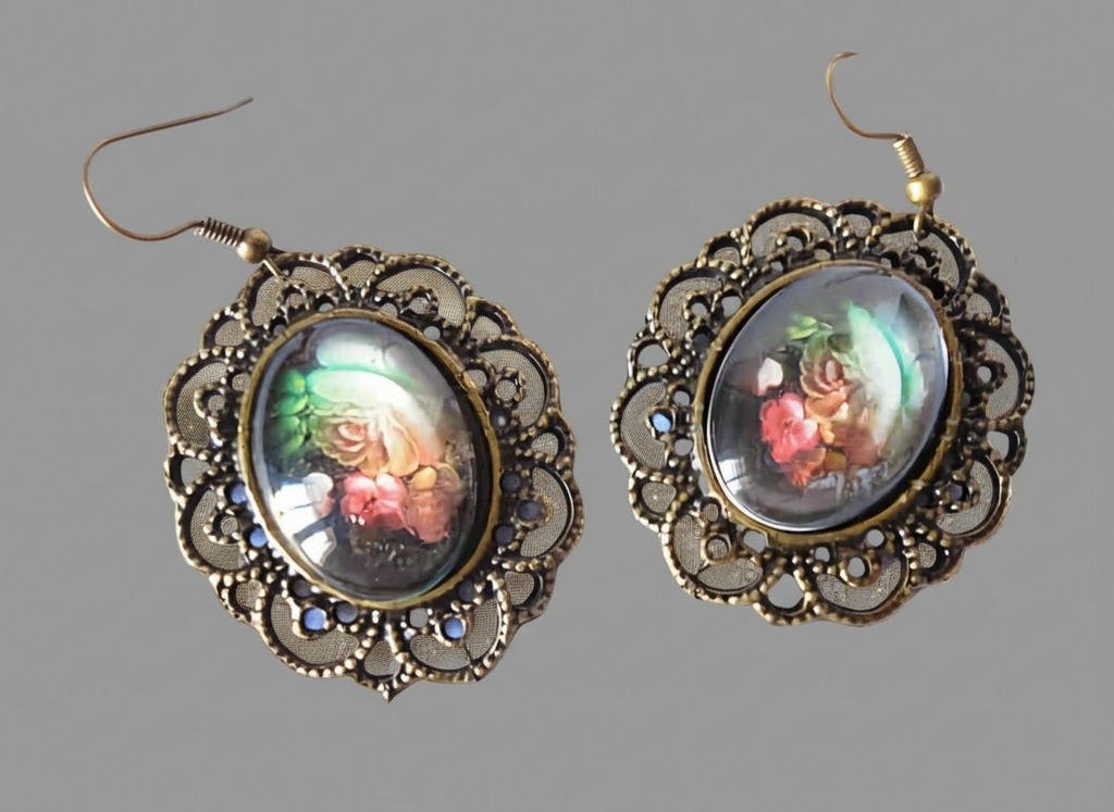 Parure en perles de culture véritables et perles acrylique avec camée en verre représentant des fleurs nacrelune.com parure