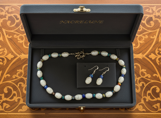 parure en perles de verre dentelle blanche avec millefleurs Multicolore NACRELUNE parure