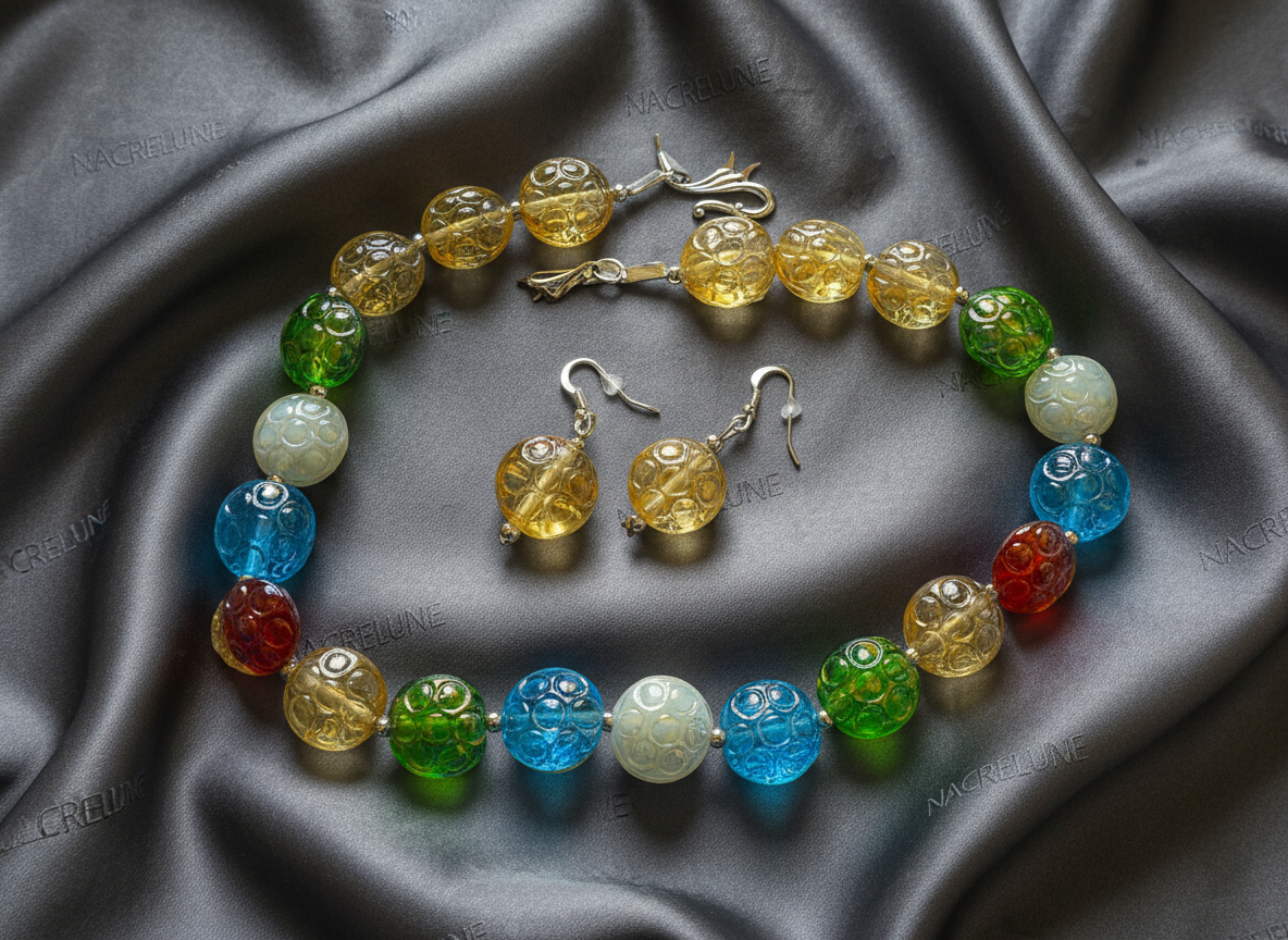 parure en perles de résine gravée nacrelune.com parure