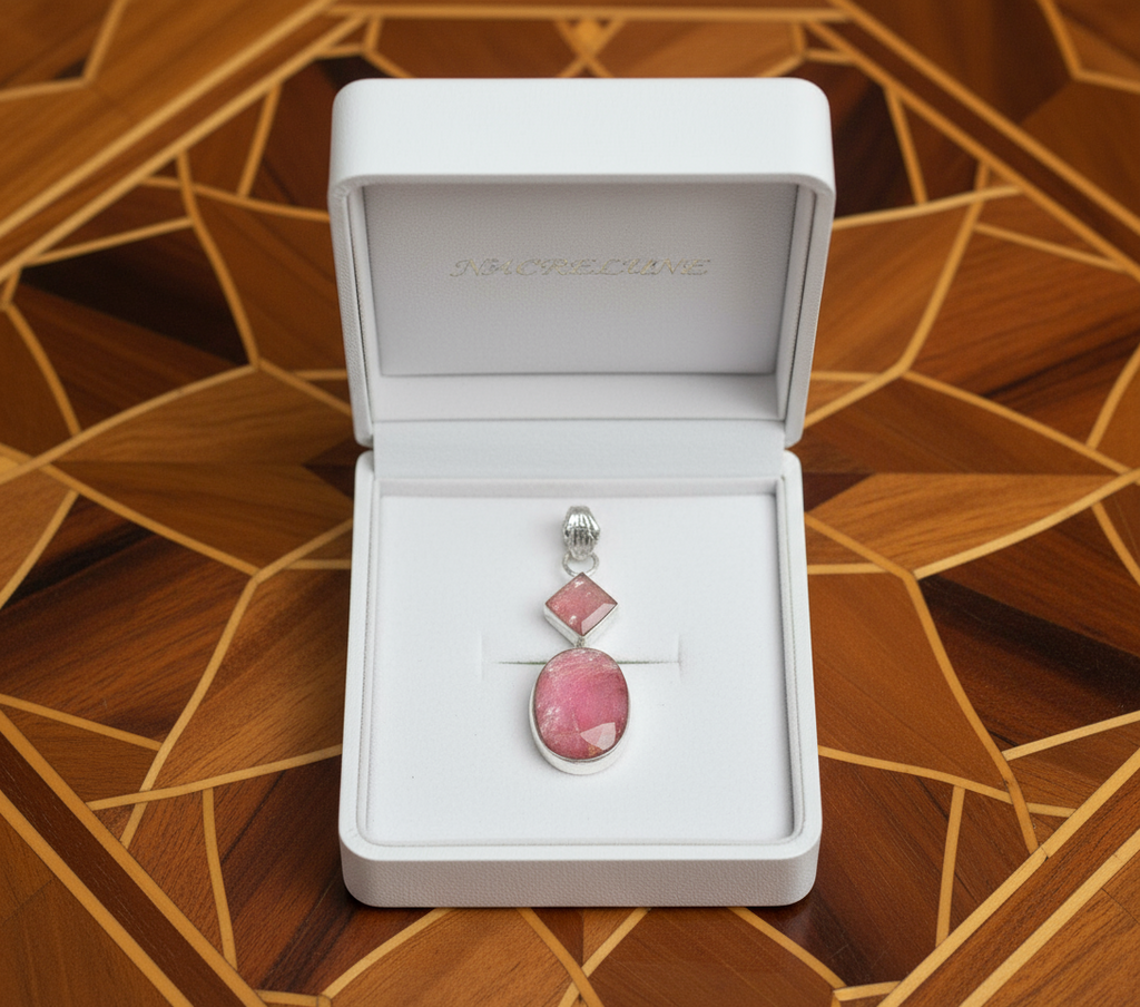 Pendentif en argent 925 avec rubis facetté nacrelune.com pendentif