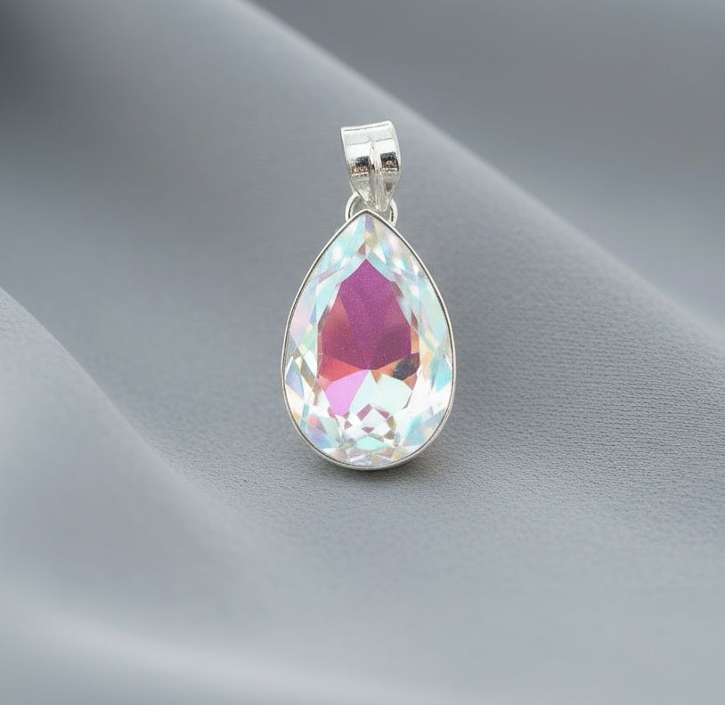 Pendentif en argent 925 avec topaze couleur mystique en forme goutte NACRELUNE collier