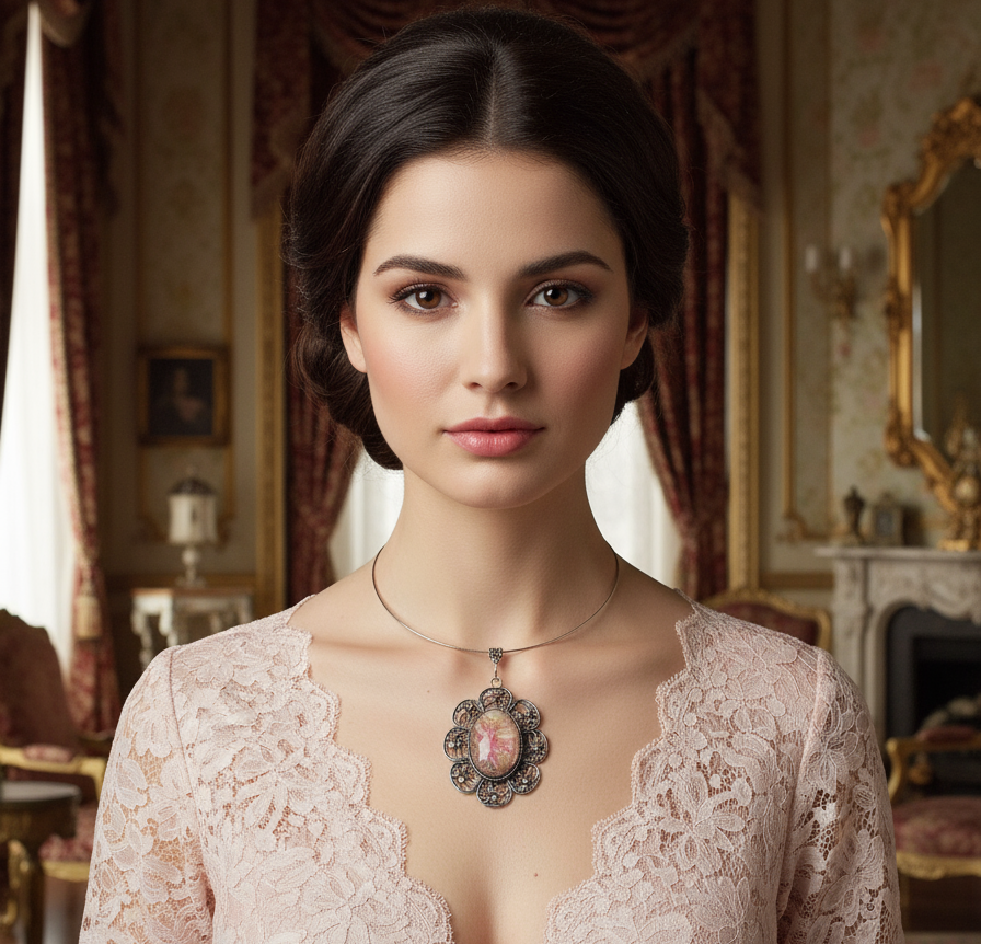 Grand pendentif camée représentant une fée des fleurs nacrelune.com pendentif