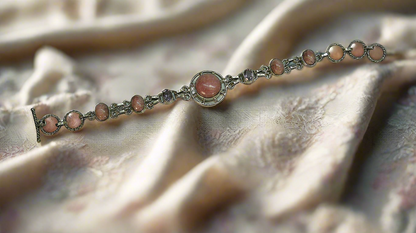 Bracelet en argent avec rhodocrosites et améthystes