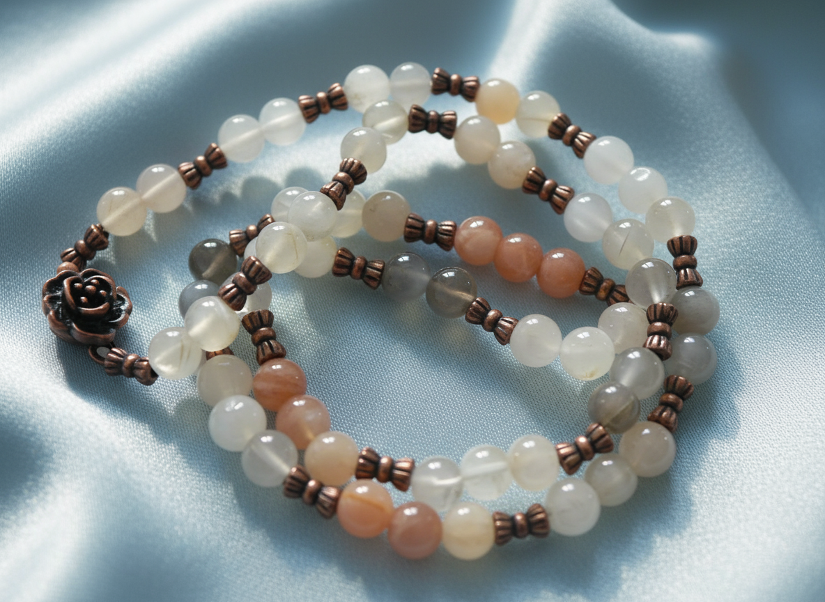 Parure petites pierres de lune polies en dégradé de couleurs NACRELUNE parure