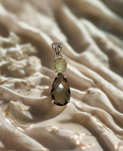 Pendentif en argent 925 avec citrine et quartz fumé taillés