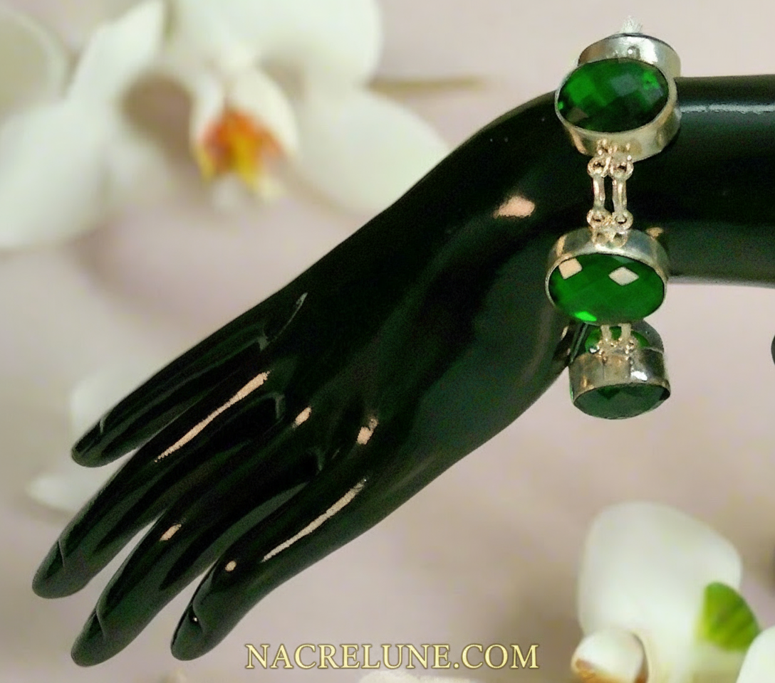 Bracelet en argent avec gros quartz verts taillés NACRELUNE bracelet