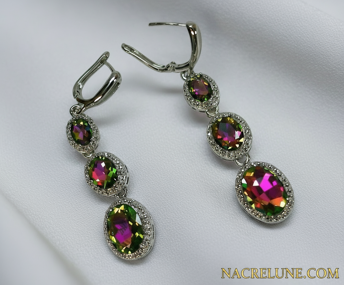 Boucles d’oreille en argent avec topazes mystiques NACRELUNE boucles d'oreille