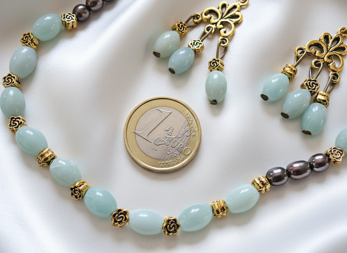 Parure en aigue-marines polies NACRELUNE parure