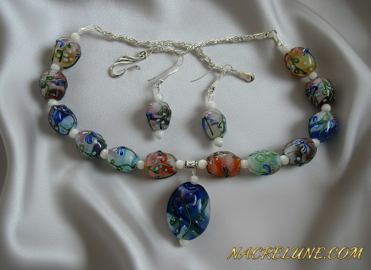 Parure en perles de verre décorées nacrelune.com parure