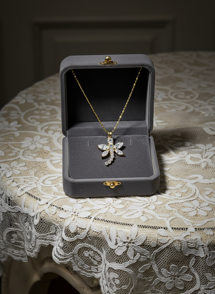 Pendentif en zirconia imitation diamant en forme de libellule NACRELUNE pendentif