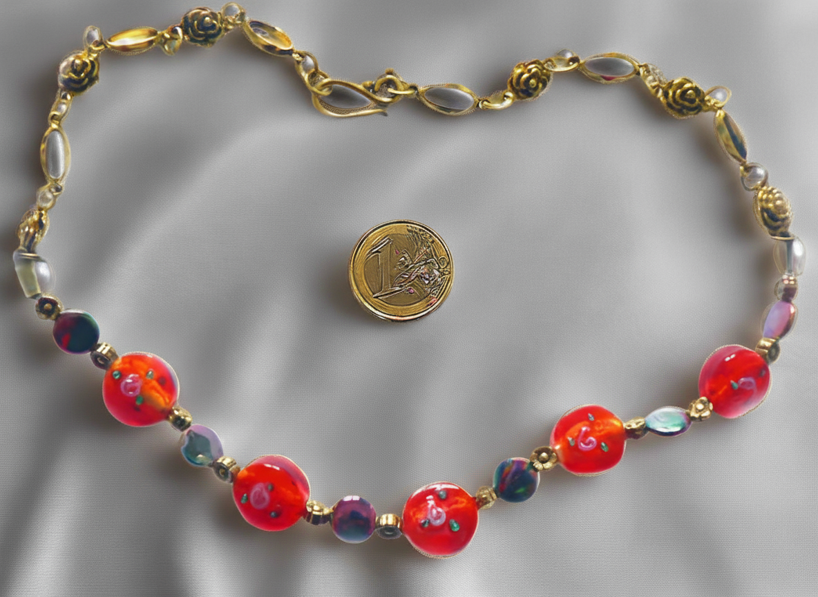 parure rouge en perles de verre et perles de nacre noire NACRELUNE parure