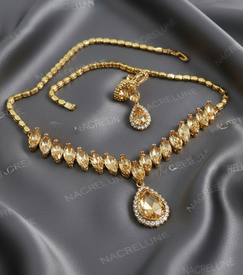 Parure en zirconia imitant la topaze fumée Marron topaze NACRELUNE parure